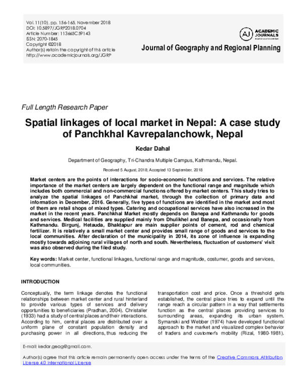 (PDF) Journal of Geography and Regional Planning Spatial linkages of ...