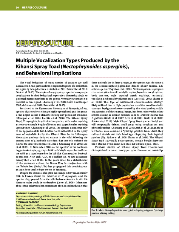 (PDF) Multiple Vocalization Types Produced by the Kihansi Spray Toad ...