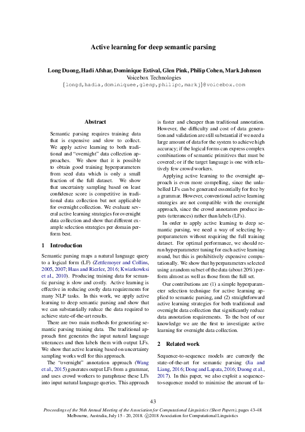 (PDF) Active learning for deep semantic parsing