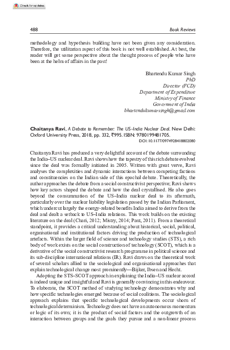 (PDF) Book Review: Chaitanya Ravi, A Debate to Remember: The US–India ...