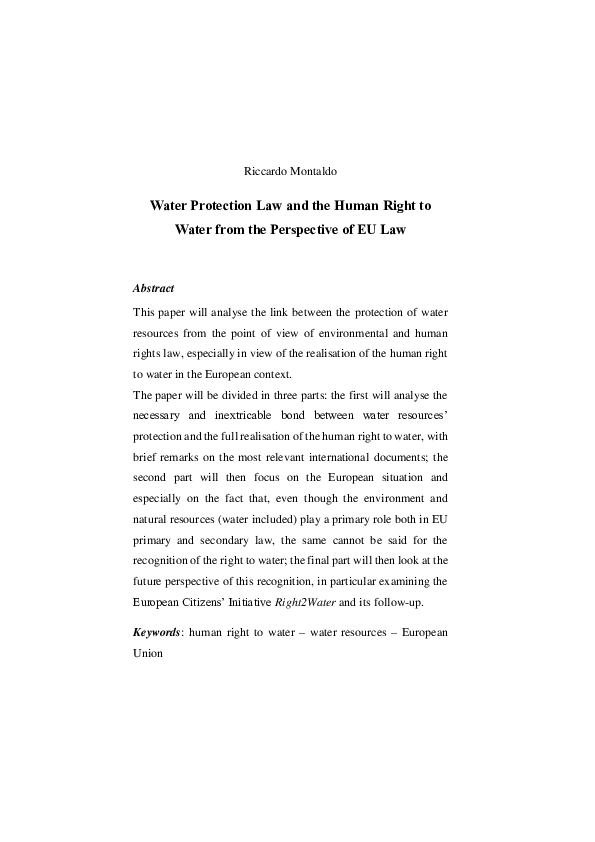 (PDF) Water Protection Law and the Human Right to Water from the