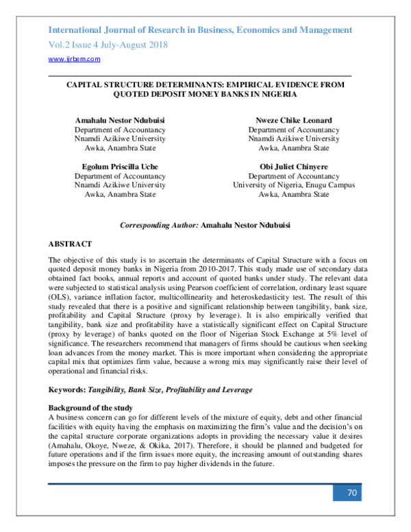 (PDF) CAPITAL STRUCTURE DETERMINANTS EMPIRICAL EVIDENCE FROM QUOTED