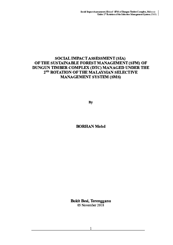 (DOC) SOCIAL IMPACT ASSESSMENT (SIA) OF THE SUSTAINABLE FOREST ...