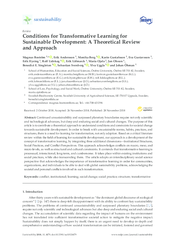 (PDF) Conditions for Transformative Learning for Sustainable ...