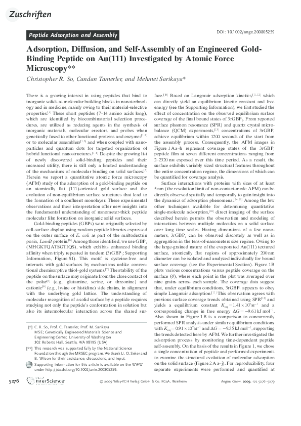 (PDF) Adsorption, Diffusion, and Self-Assembly of an Engineered Gold ...