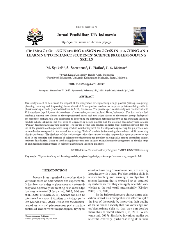 (PDF) THE IMPACT OF ENGINEERING DESIGN PROCESS IN TEACHING AND LEARNING ...