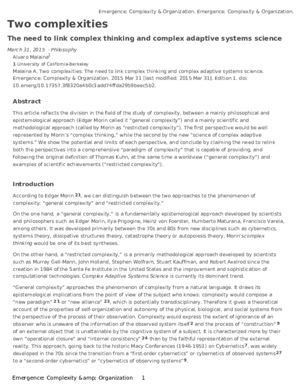 (PDF) Two complexities The need to link complex thinking and complex ...