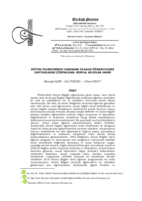 (PDF) Turkish Studies Educational Sciences EĞİTİM FELSEFESİNİN