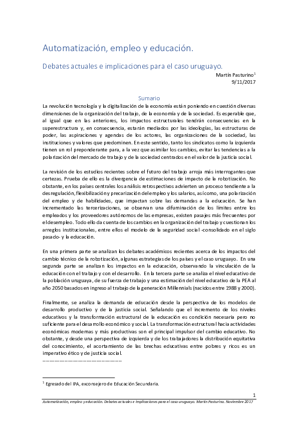(PDF) El futuro del trabajo y el trabajo del futuro. Automatización ...
