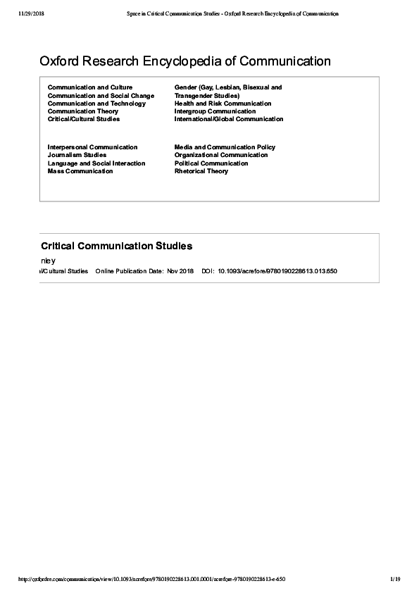 (PDF) Space in Critical Communication Studies Oxford Research ...