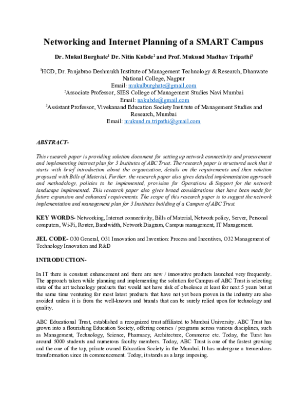(PDF) Networking and Internet Planning of a SMART Campus