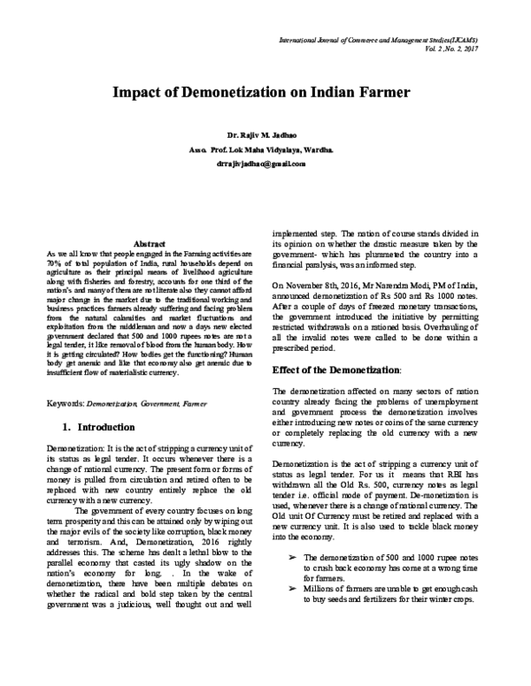 (PDF) Impact of Demonetization on Indian Farmer