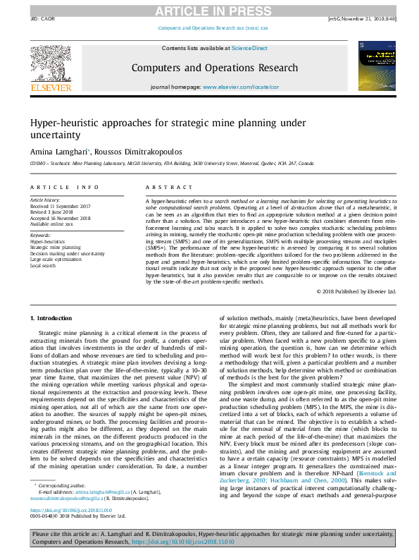 (PDF) Hyper-heuristic approaches for strategic mine planning under ...