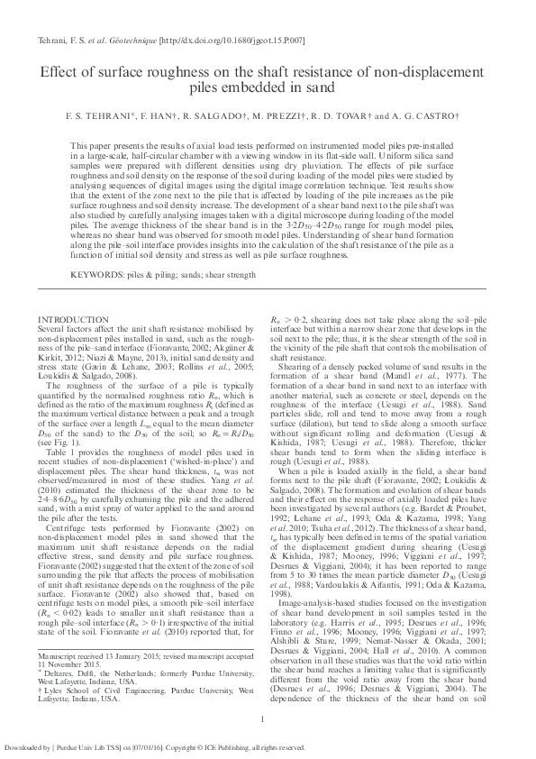 (PDF) Effect of surface roughness on the shaft resistance of non ...