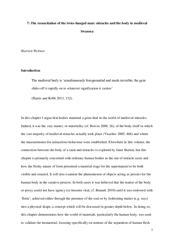 The resuscitation of the twice-hanged man: miracles and the body in medieval