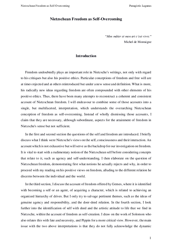 Pdf Nietzschean Freedom As Self Overcoming Ma In Philosophy Thesis