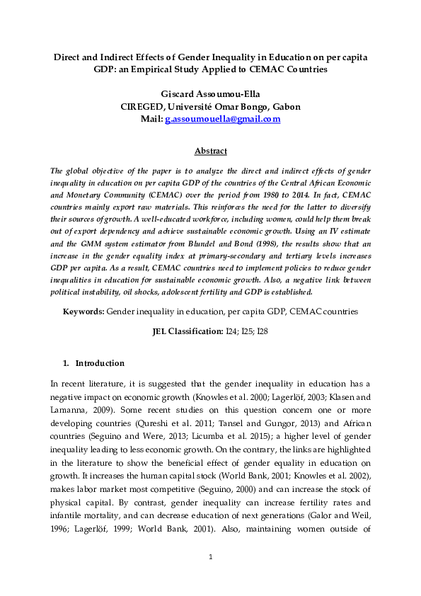 (PDF) Direct and Indirect Effects of Gender Inequality in Education on ...
