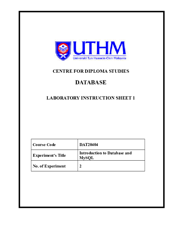 (DOC) Lab 1 Introduction to My SQL