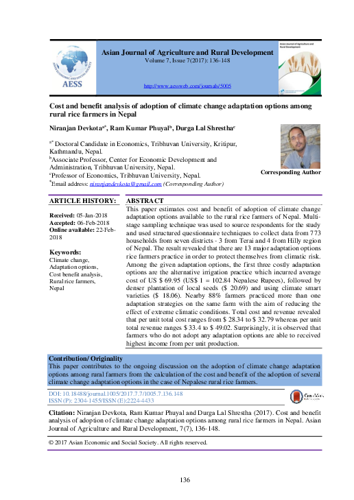 (PDF) Cost and benefit analysis of adoption of climate change ...