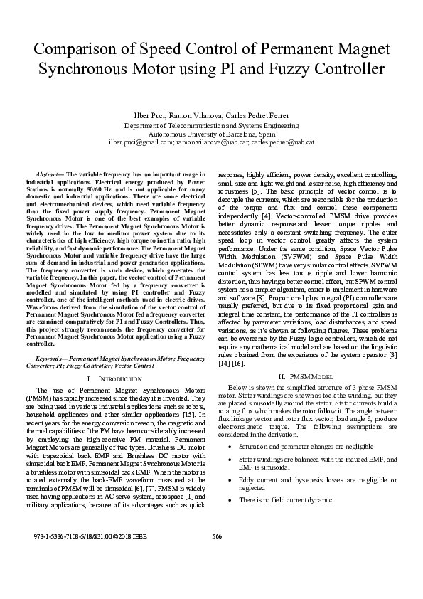 (PDF) Comparison of Speed Control of Permanent Magnet Synchronous Motor ...