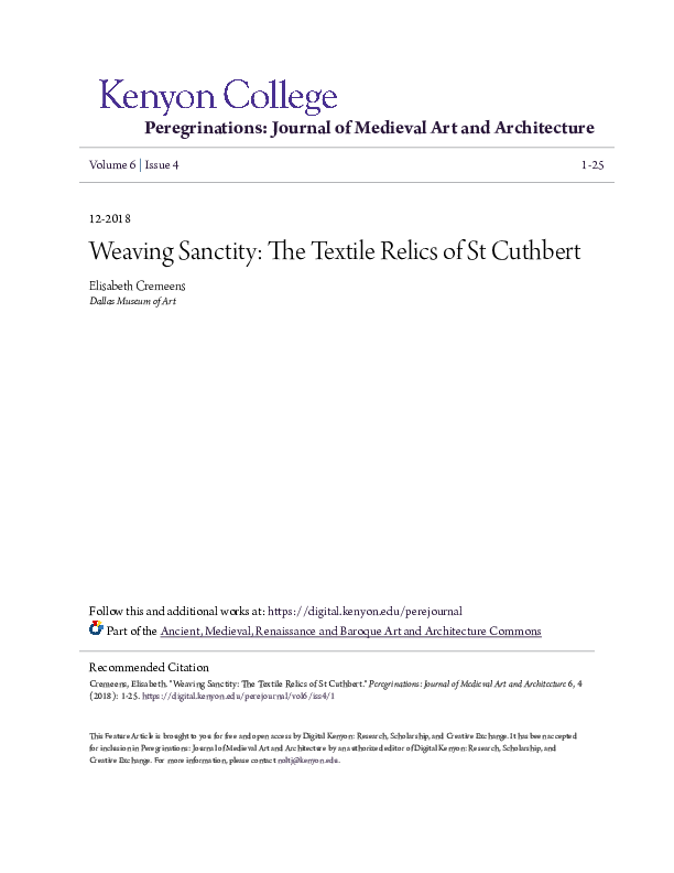 Weaving Sanctity: The Textile Relics of St Cuthbert