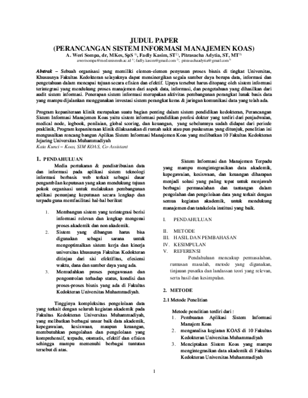 (DOC) JUDUL PAPER (PERANCANGAN SISTEM INFORMASI MANAJEMEN KOAS)