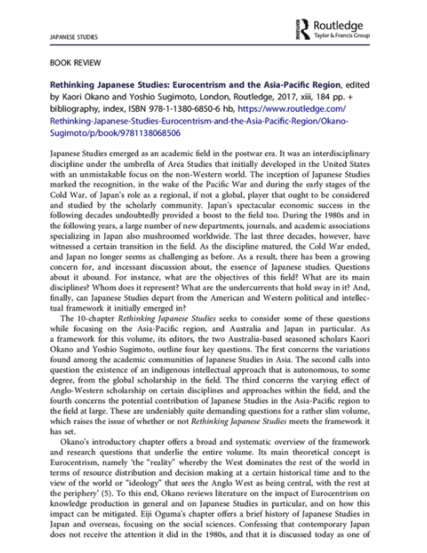 (PDF) Rethinking Japanese Studies: Eurocentrism and the Asia-Pacific ...