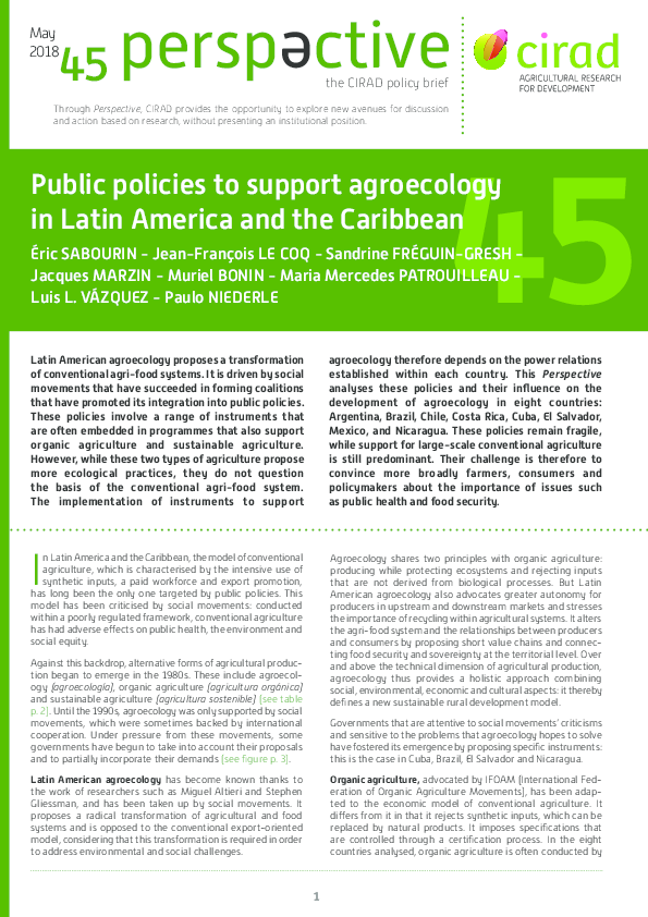 (PDF) Public policies to support agroecology in Latin America and the ...