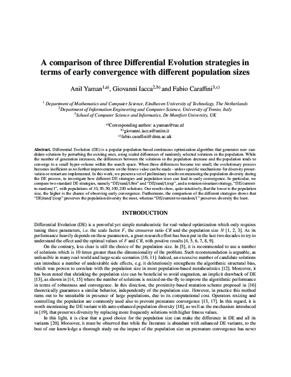 (PDF) A comparison of three Differential Evolution strategies in terms ...