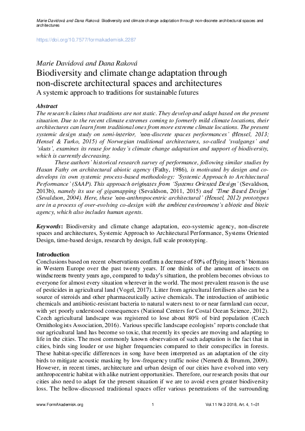 Biodiversity and climate change adaptation through non-discrete architectural spaces and architectures Biodiversity and climate change adaptation through non-discrete architectural spaces and architectures: A systemic approach to traditions for sustainable futures