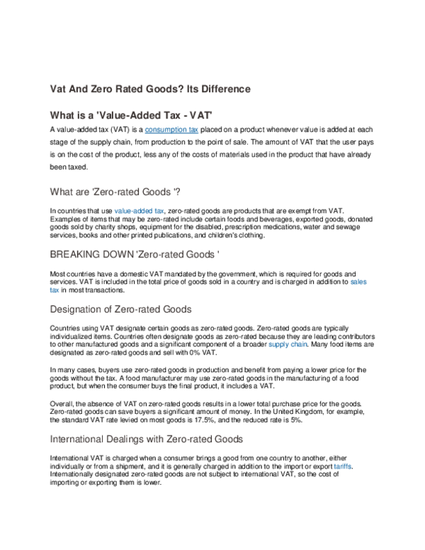 (PDF) Vat And Zero Rated Goods? Its Difference What is a 'ValueAdded Tax VAT' kethrine johns