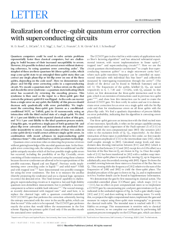 (PDF) Realization of three-qubit quantum error correction with ...