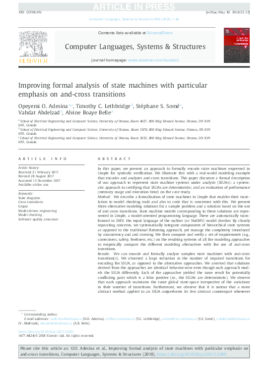 (PDF) Improving Formal Analysis of State Machines with Particular ...