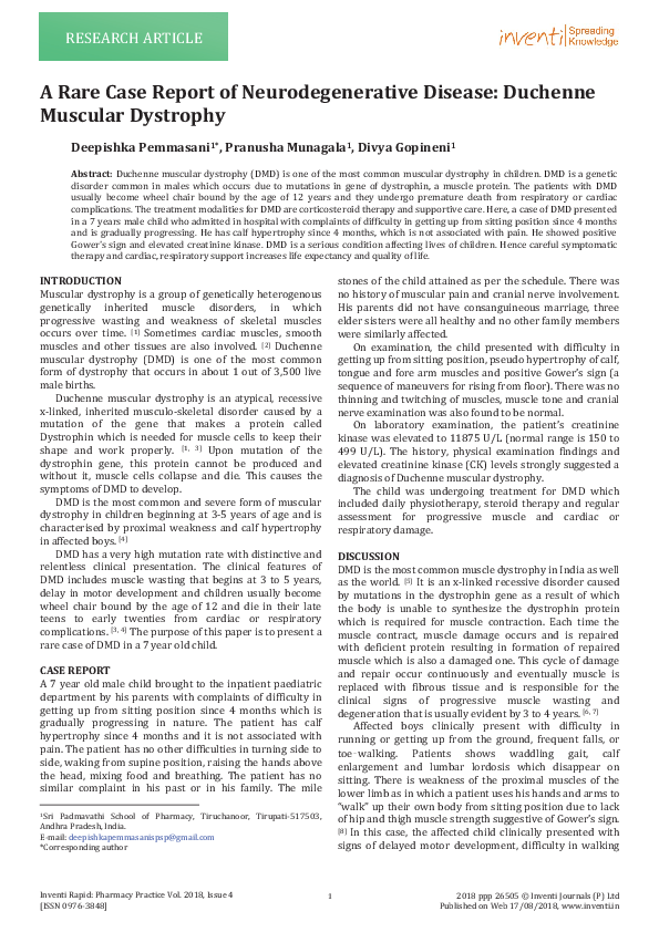 (PDF) a rare case report of neurodegenerative disease: duchenne ...