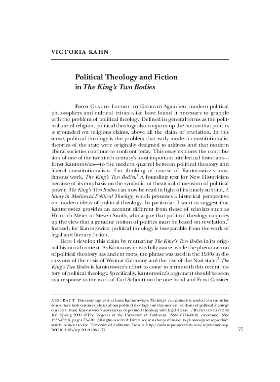 (PDF) Political Theology and Fiction in The King's Two Bodies