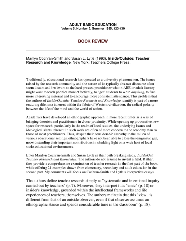 (DOC) Review of Inside Outside Teacher Research and Knowledge