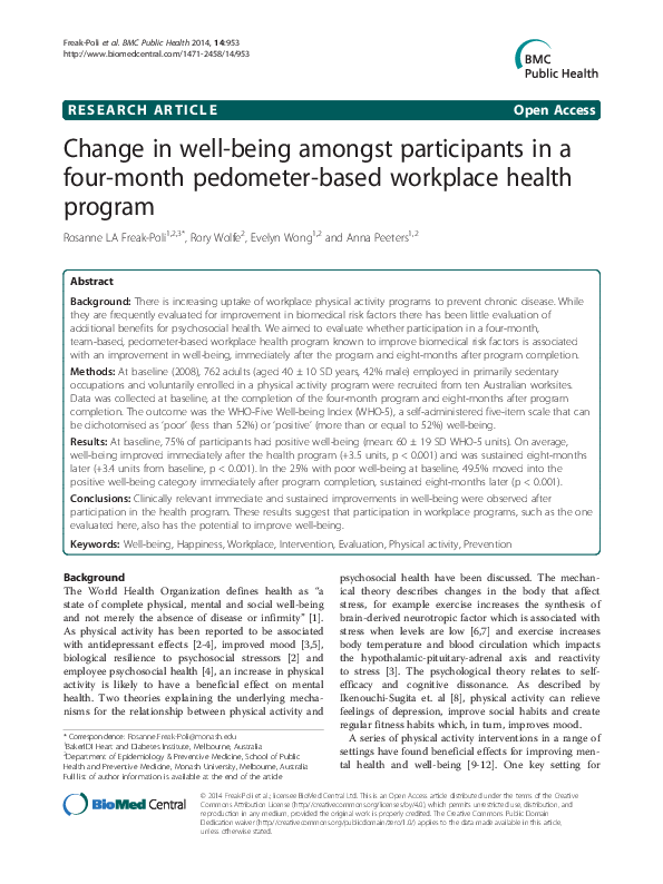 (PDF) Change in wellbeing amongst participants in a four
