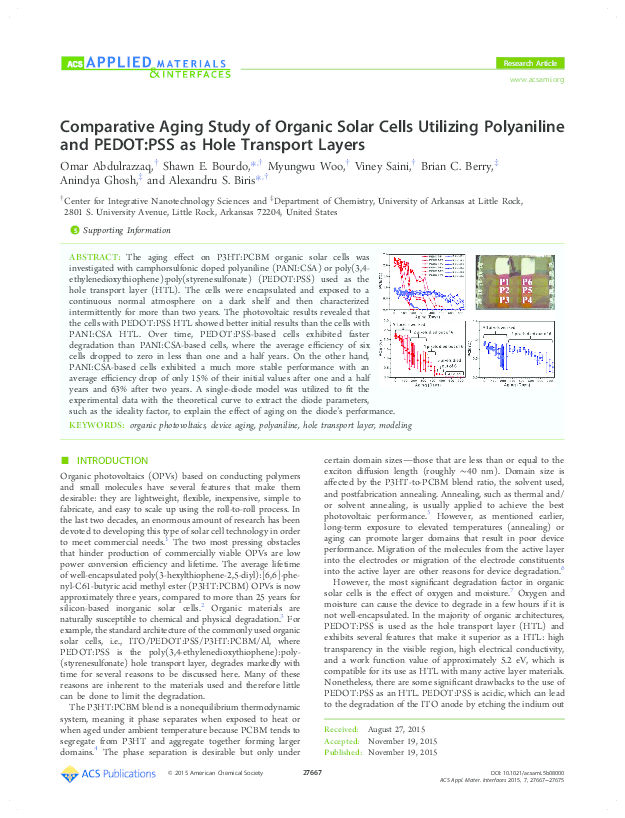 (PDF) Comparative Aging Study of Organic Solar Cells Utilizing ...