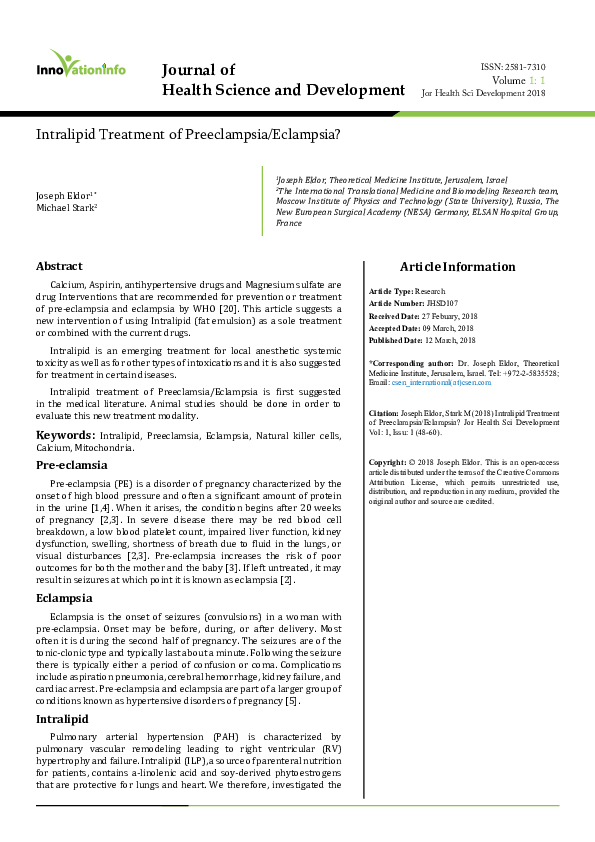 (PDF) Intralipid Treatment of Preeclampsia/Eclampsia Innovationinfo Publishing Academia.edu