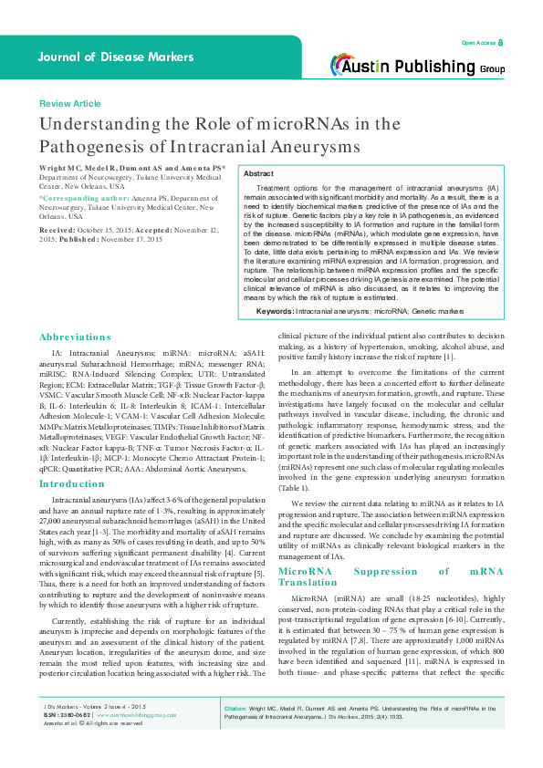 (PDF) Understanding the Role of microRNAs in the Pathogenesis of ...