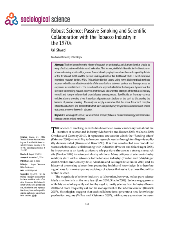 (PDF) Robust Science Passive Smoking and Scientific Collaboration with