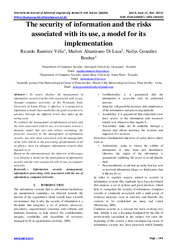 (PDF) The security of information and the risks associated with its use ...