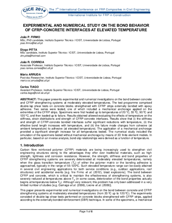 (PDF) EXPERIMENTAL AND NUMERICAL STUDY ON THE BOND BEHAVIOR OF CFRP ...