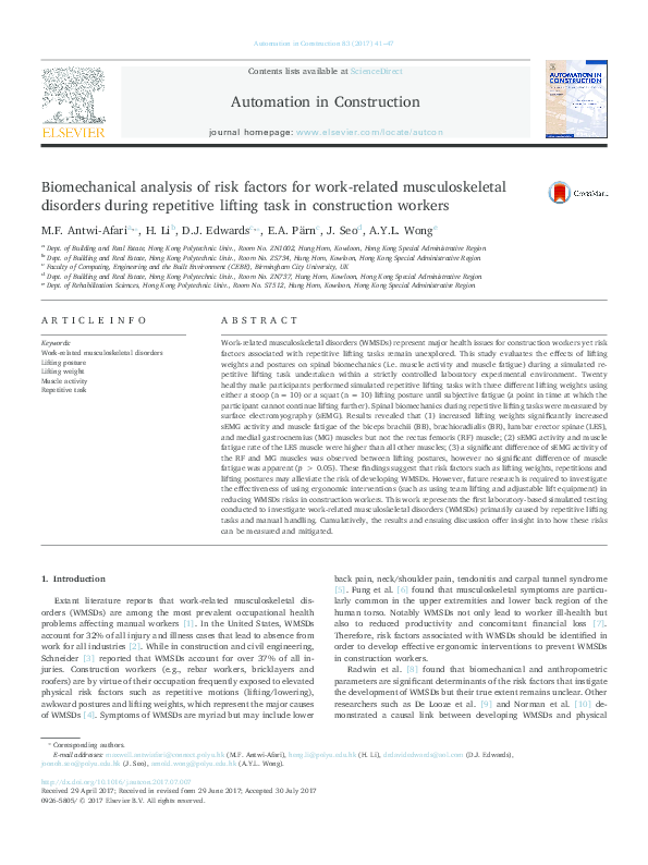 (PDF) Biomechanical analysis of risk factors for work-related ...