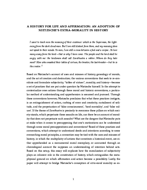 (PDF) A History for Life and Affirmation An Adoption of Nietzsche's ExtraMorality in History