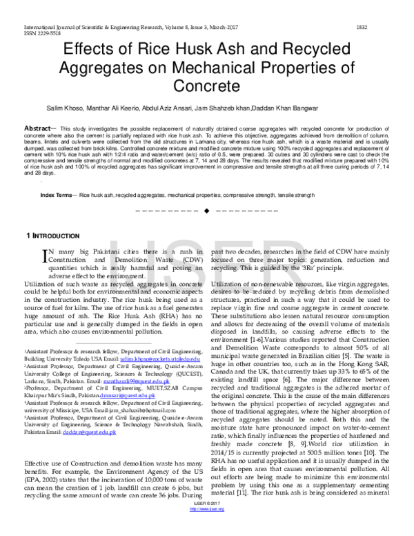(PDF) Effects of Rice Husk Ash and Recycled Aggregates on Mechanical