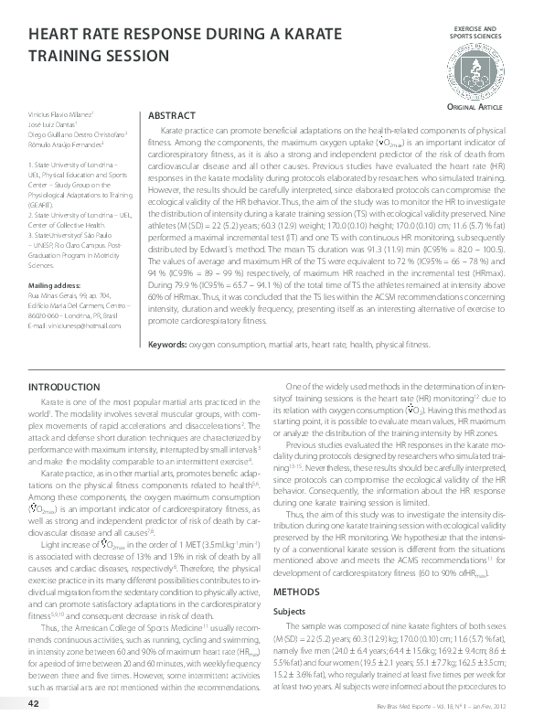 (PDF) HEART RATE RESPONSE DURING A KARATE TRAINING SESSION