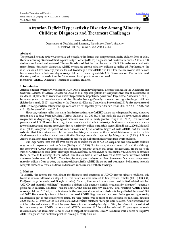 (PDF) Attention Deficit Hyperactivity Disorder Among Minority Children ...