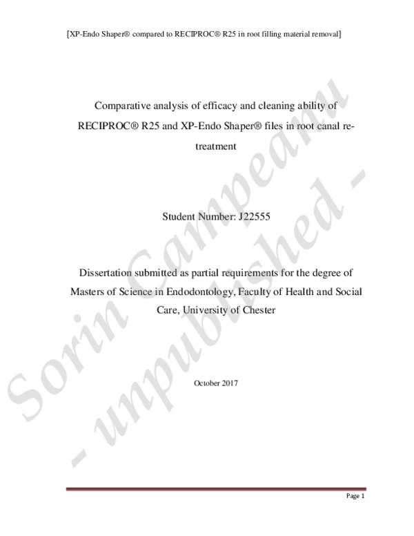 (PDF) XPEndo Shaper® compared to RECIPROC® R25 in root filling