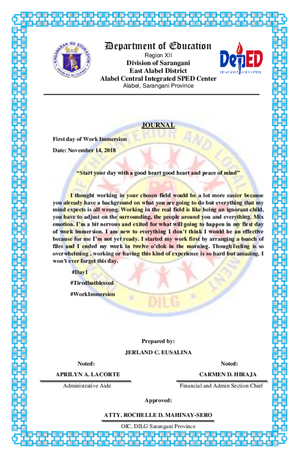 (DOC) JOURNAL First day of Work Immersion First day of Work Immersion